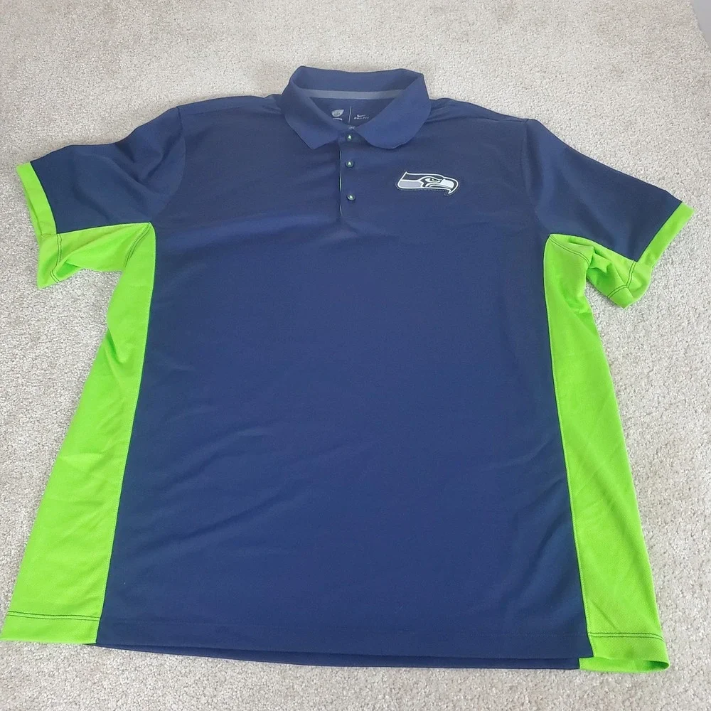 Nike Men's Polo Shirt Size  XL Navy Blue Green‎ Dri-Fit Sleeve